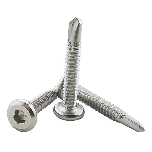 Fajoeda 40 pezzi Viti autofilettanti a testa piatta con esagono interno, in acciaio inox 410, 5,5 x 32 mm, Vite autofilettante (disponibile da 16 mm a 38 mm, Argento)