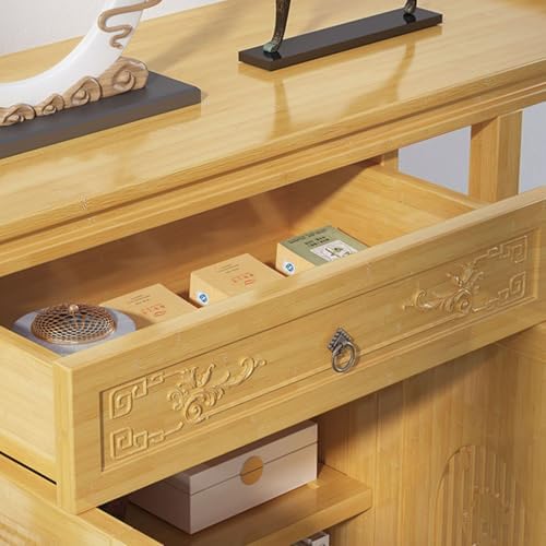 Buddhist Altar Table with Storage, 120cm Meditation Shrine for Prayer & Worship, Chinese Pedestal Offering Cabinet, Personal Spiritual Shrine for Divination & Rituals (Natural Finish)