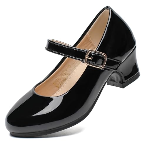 Parisex Girls Black Dress Shoes Low Heels Character Shoes Mary Jane Princess Flats for School Wedding Party Church Toddler 7