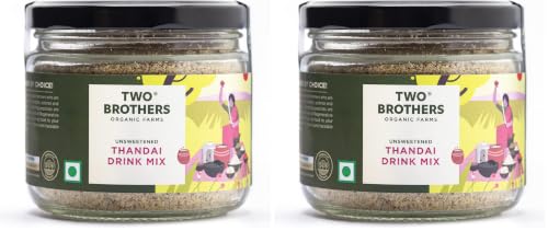 Image of Two Brothers Organic Farms Healthy Thandai Drink Mix 150 gm, Made with Natural Ingredients|Free from Harmful Chemicals|Traditional Recipe with Cooling Ingredients |No Artificial Flavors (Pack of 2)
