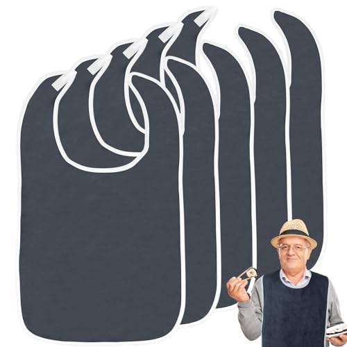 ZYNERY 5 Stück Wasserdichte Lätzchen für Erwachsene Kleiderschutz mit Klettverschluss Schlabberlatz Waschbar 75x45cm Schlabberlatz für Senioren Latz für Ältere und Behinderte (Grau)