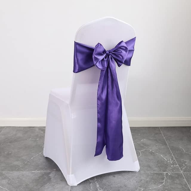 25pcs Satin Chair Sash Wedding Chair Ribbon Bow Hotel Banquet Decoration Event Party Supplies-Navy Blue(Dark Purple)