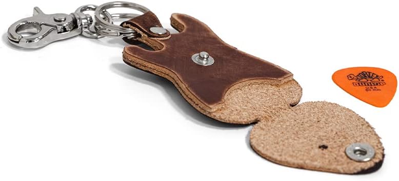 Fender Stratocaster Guitar shaped pick holder made of real leather with keychain and hook Made in Italy