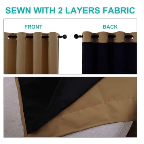 Image of NICETOWN 100% Blackout Curtains for Windows, Pack of 2, 52 inch W x 108 inch L, Gold Brown, Super Heavy-Duty Black Lined Total Darkness Drapes for Bedroom, Privacy Assured Window Treatment for Patio