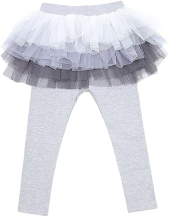 Baby Girls Footless Leggings Pants with Tulle Ruffle Mini Skirt Toddler Kids Lace Tutu Tights Pantskirt