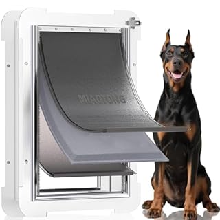 3-Flap Never Rust Extra Large Dog Door for Doors with Sliding Lock Panel, Steel Frame and Telescoping Tunnel, Extreme Weather Durable Doggy Door （Pets Up to 220 Lb）