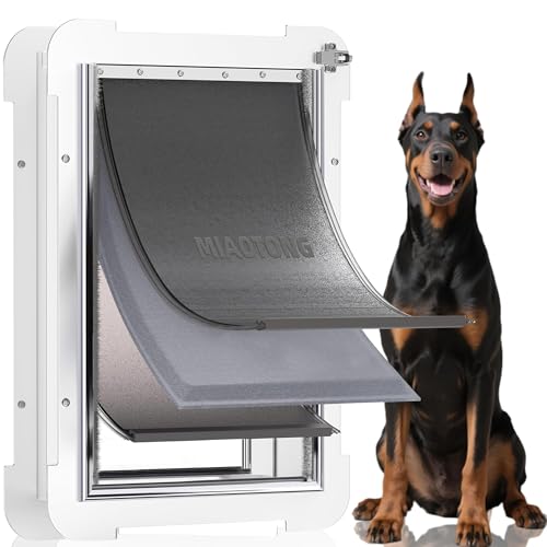 3-Flap Never Rust Extra Large Dog Door for Doors with Sliding Lock Panel, Steel Frame and Telescoping Tunnel, Extreme Weather Durable Doggy Door （Pets Up to 220 Lb）