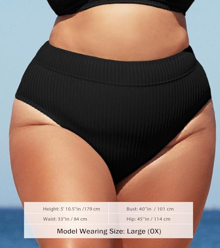 CUPSHE Women Swimsuit Plus Size Bikini Bottom High Waisted Ribbed Texture Modest Widen Band Bathing Suit4