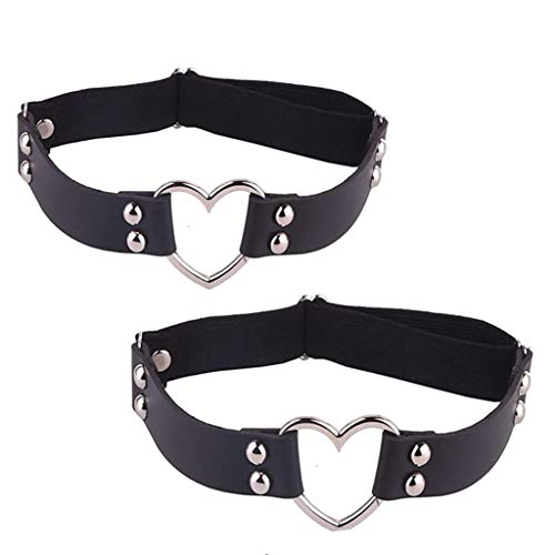 2PCS Leather Heart Garter - Adjustable Leg Ring for Cosplay, Spike Party