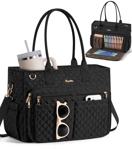 Teacher Bags for Women, 15.6 inch Laptop Work Tote Nurse Bible Bag Quilted Shoulder Handbag for Work, Daily, School, Travel