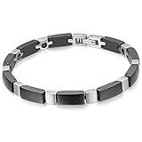 JewelryWe Schmuck Herren Damen Armband, Keramik Edelstahl, Kreuz Link Charm Armreif Partnerarmband, Schwarz Silber