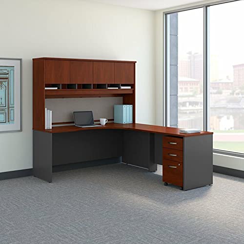 Dark Cherry Executive L-Shaped Right Hand Corner Desk with Hutch Storage, Drawer File Cabinet Furniture Home Office Rotating Modern - Image 3