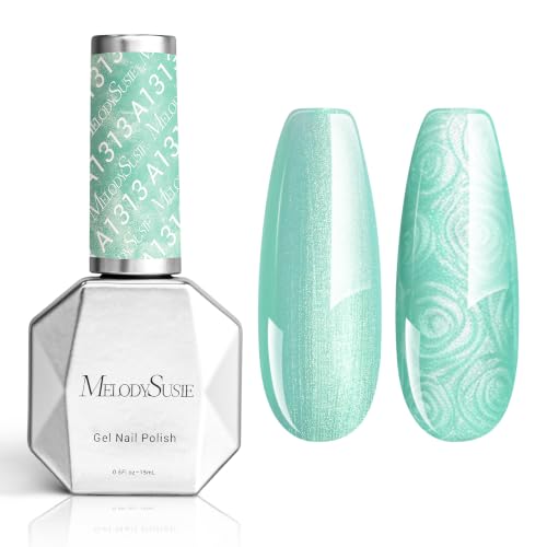 Image of MelodySusie Turquoise Pearl Gel Nail Polish,0.5fl oz Soak Off UV LED Drawing Shimmer Gel Polish Soak Off Swirl Shell Thread Effect Gifts for Women Nail Art Manicure Salon DIY Nail Design-A1313
