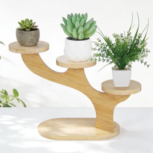 Dorakitten 3-tier Plant Stand Indoor, Window Plant Shelves, Creative Tree Branch Wooden Plant Shelf, Small Plant Stand, Desktop Flower Shelf Holder for Window Sill, Living Room, Office