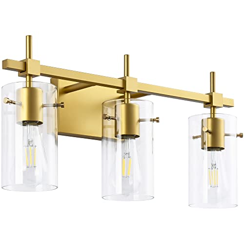 Image of SOLFART Gold 3 Lights Bathroom Light Fixtures for Mirror Vanity Lights Bathroom Vanity Light Wall Sconce