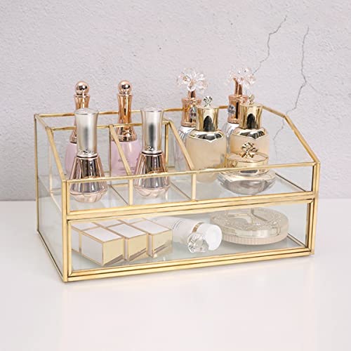 5-Compartment Gold Glass Makeup Brush Holder Organizer