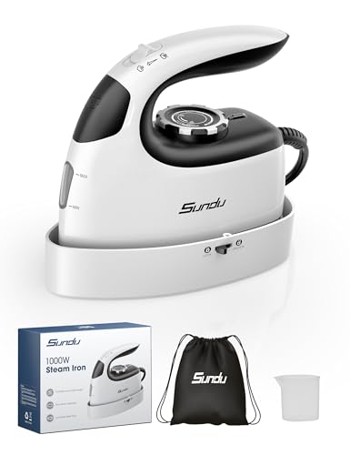 Sundu Mini Steam Iron Mini Travel Steam Iron Small Portable Clothes Mini Iron with Rotary Temperature Control Safety Base for Travel Quilting & Sewing | Mini Iron for Sewing White