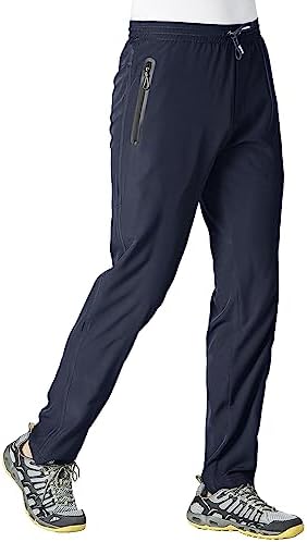 YSENTO Mens Track Pants Quick Dry Lightweight Joggers Athletic Hiking Pants Zipper Pockets Dark Blue Size M