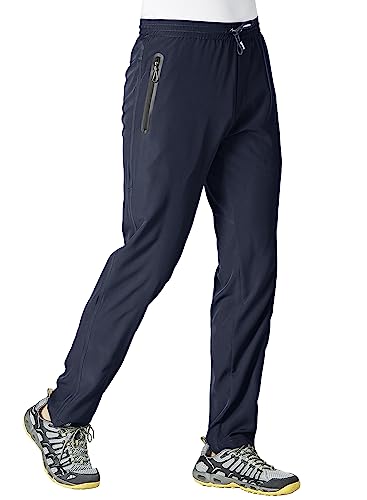 Ysento Mens Track Pants Quick Dry Lightweight Joggers Athletic Hiking Pants Zipper Pockets Dark Blue Size M #TOP2