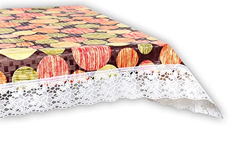 Image of The Furnishing Tree Waterproof PVC Rectangle Shaped 2 Seater Table Cover WxL 45x70 inches Abstract Pattern Multi Color with White Border lace