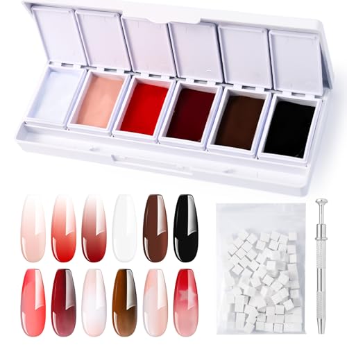 Image of MelodySusie Gradient Painting Gel, 6 Colors Autumn Winter Ombre Gel Polish with 100 Sponges&Metal Grabber Set for Aura Nails, French Manicure, No Wipe, Soak Off UV, DIY Nail Art Palette Caramel Brown