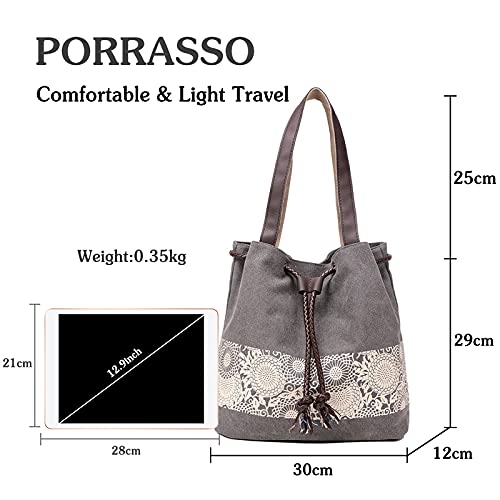 Image of Women Shoulder Bag Canvas Tote Bag Retro Drawstring Bucket Bag Ladies