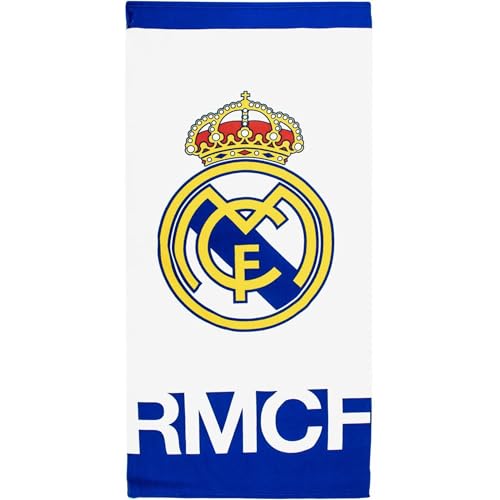 Toalla Real Madrid – Toalla Oficial con Diseño Exclusivo, Escudo y Colores del Club, Ideal para Playa, Piscina, Baño o Deporte, Accesorio Práctico para Aficionados al Fútbol