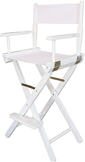 YANGMAN Silla del Director Silla Plegable portátil de Madera de Haya de 30"de Altura de la Barra Silla Plegable, Silla de Artista de Maquillaje Profesional Alta, con reposapiés, Blanco,Whitecloth