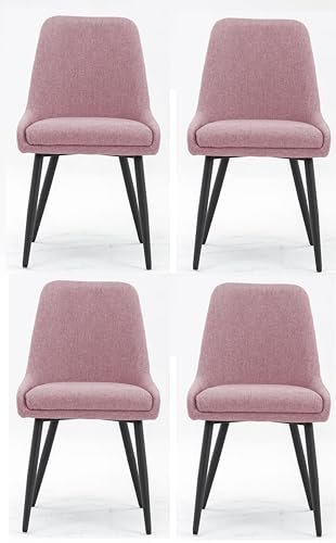 Image of Finch Fox Morris Glam Comfortable Fabric Upholstered Padded Living Room Side Dining Chair for Cafeteria Bedroom, Restaurents, Home, Office with Black Metal Legs in Pink Color (Set of 4)