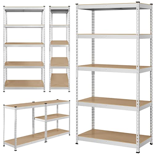 Topeakmart 5-Tier Utility Shelves, Metal Storage Shelves Garage Shelving Unit Adjustable Garage Storage Shelves Storage Racks Heavy Duty Shed Shelving- Silver, 35.5 X 17.5 X 72 Inch #TOP6