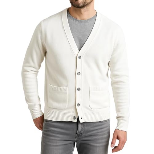 Men's Cardigan Sweater Vintage Wool Blend Cable Knit V Neck Long Sleeve Buttons Cardigan with Pockets Gifts for Men