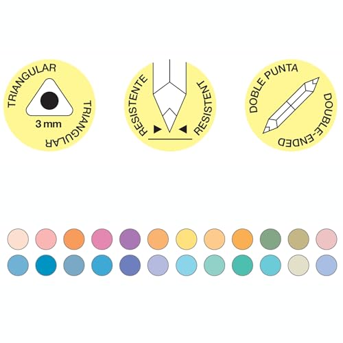 APLI Kids 20084 Pastellstifte, zweifarbig, Set mit 12 Buntstiften mit doppelter Spitze (24 Farben), ergonomisches dreieckiges Design, robuste Mine von 3 mm, für Zeichnen und Kunst