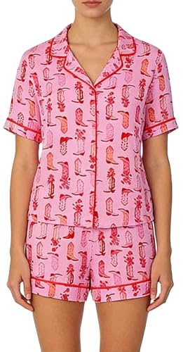 Image of Yiulangde Valentine Pink Rodeo Silk Pjs Y2k Cowgirl Boots Western Pajamas Satin Short Set for Women 2 Piece Cowboy Shorts Lounge Sets