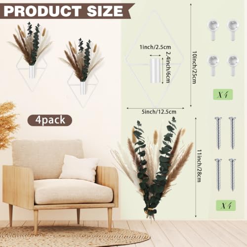 Jexine 2 Pcs Hanging Artificial Planters Wall Decor, White, Pampas by Jexine - Used condition - Image 2
