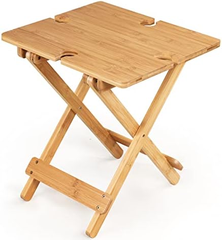 Lifavor Bamboo Wine Picnic Table, Folding Portable Camping Table Outdoor Snack Tray Table, Ideal Wine Lover Gift, Weatherproof Side Table at Park for 1-4 Persons