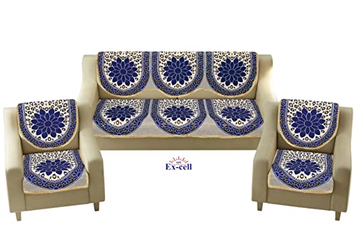 Image of Excell loomtex Presents Drop Sofa Cover of Exclusive Royal Look Velvet Sofa Cover Set of Heavy Fabric 500 TC Floral Design 5 Seater Sofa Cover -|| Set of 6 Piece ||