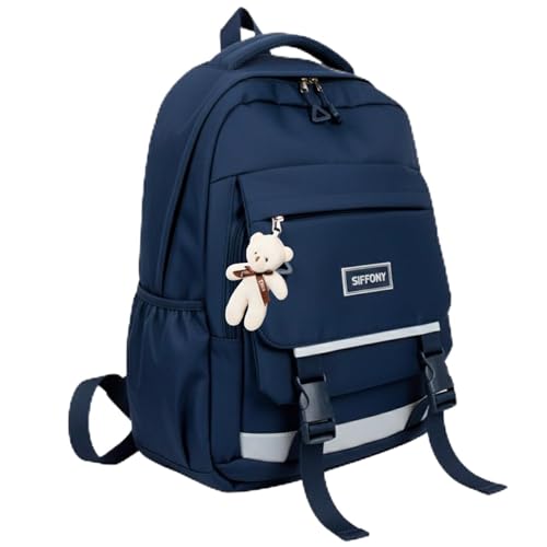 Mochila Escolar Feminina Reforçada Para Dia a Dia Faculdade Viagem Leve Fofa Impermeável (Azul Marinho)