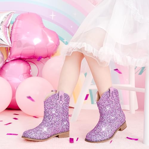 Image of Motasha Toddler Girls Cowgirl Boots Glitter Toddler Cowboy Boot Ankle Girls Boots Little Kids Horse Riding Shoes Party Birthday