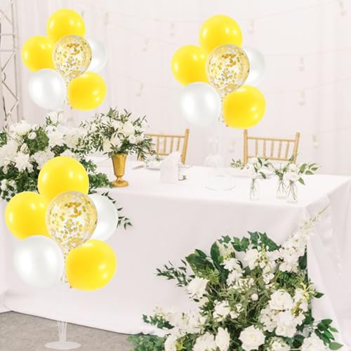Image of ZJDHPTY 4Set Yellow and White Balloon Stand Table Centerpiece Party Decor | Sunflower Daisy Bee Birthday Baby Shower Bridal Shower Engagement Wedding Spring Summer Backyard Party Decorations