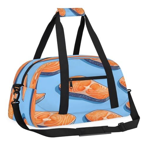 Fish Small Gym Bag for Women Men, Fishes Salmons Travel Duffle Bag Workout Dance Tote Bag Carry On Overnight Weekender Bag