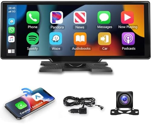 Podofo 10.26" Wireless CarPlay Car Stereo with 1080P Backup Camer...