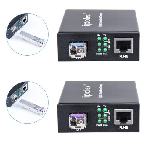 Image of ipolex A Pair of Bidi Gigabit Single-Mode LC Fiber to Ethernet Media Converter, with BiDi SFP LX Module, 1310nm /1550nm, SMF, up to 20-KM, 1.25G Fiber Media Converter,1000Base-LX to 10 /100 /1000Base-TX