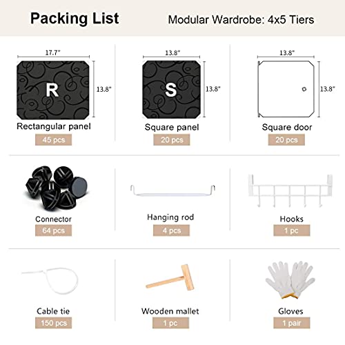 GEORGE&DANIS Portable Closet Wardrobe Cube Storage Cube Organizer Cube Shelf Armoire Bedroom Dresser Pantry Cabinet (56x18x71 inches) 4x5 Tiers, Black