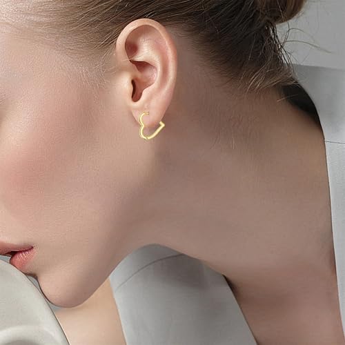 DHZJTSL 14K Gold Plated Heart Earrings for Women, 1.6CM Heart Hoop Earrings for Women, Sweet Love Heart Shaped Jewelry — view 3