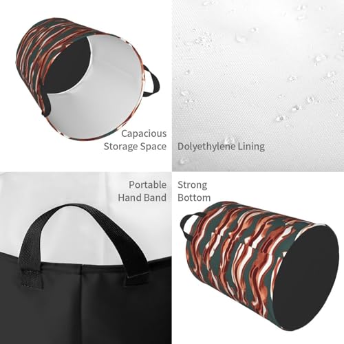 Grand panier à linge rond bacon avec poignées robuste - 4