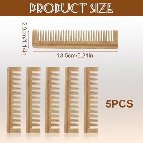 SMCEHEYA Wooden Fine Tooth Comb, Large Bamboo Hair Detangler, 5Pcs Handmade Anti-Static for Men and Women No Handle - Image 2