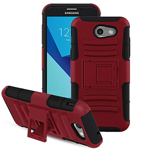 OEAGO Galaxy J3 Emerge / J3 Prime / J3 Eclipse / J3 2017 / J3 Luna Pro / J3 Mission/Sol 2 / Amp Prime 2 / Express Prime 2 Case, Tough Rugged Dual Layer Case with Kickstand (Red)