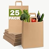 Qutuus Large Brown Paper Bags with Handles - 12x7x17 inches 25pcs Brown Paper Grocery Bags with Handles Bulk, Large Reusable Shopping Bag for recycling, trash, togo, retail.