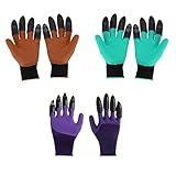 Gartenhandschuhe 8 Krallen Gartenhandschuhe Krallen Gartenhandschuhe Mit Krallen Dornensicher für Damen und Herren Schutzhandschuhe Wasserdicht für Graben, Gartenarbeit (Grün, Lila, Braun 3 PCS)