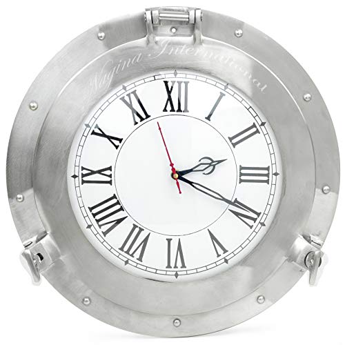 Nagina International Brushed Nickel Aluminum Metal Roman Porthole Clock | Nautical Navy Decor Gifts (12 Inches) #TOP1